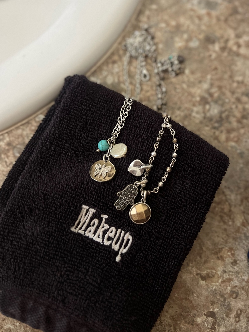 Y2K Charmed I’m Sure Silver & Gold Charm Necklace Sets Turquoise & Black Accents